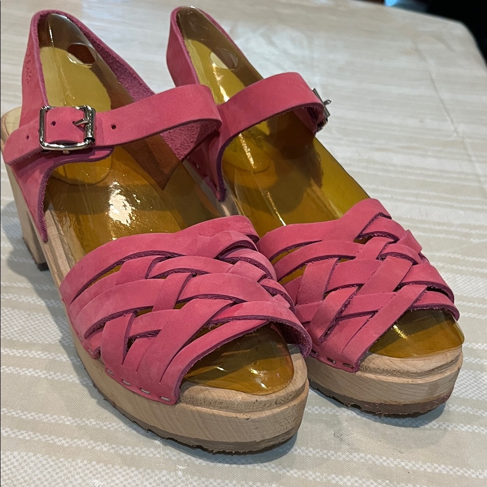 Lotta From Stockholm Pink Leather and Wood Sandals size 40 (9 US)